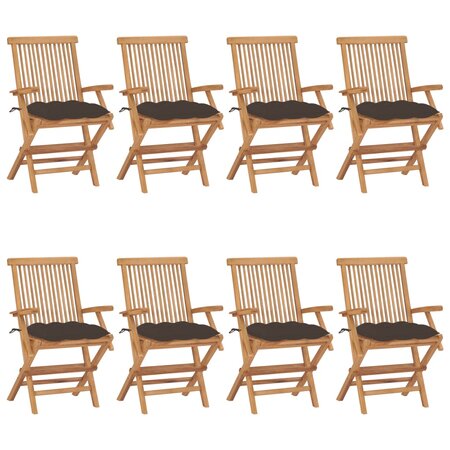 vidaXL Chaises de jardin avec coussins taupe lot de 8 Bois teck massif