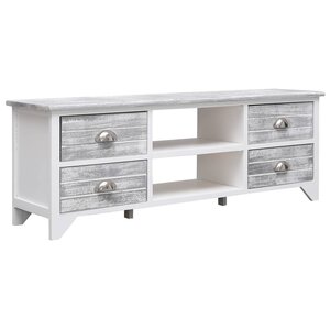 vidaXL Meuble TV Blanc et gris 108x30x40 cm Bois de Paulownia solide