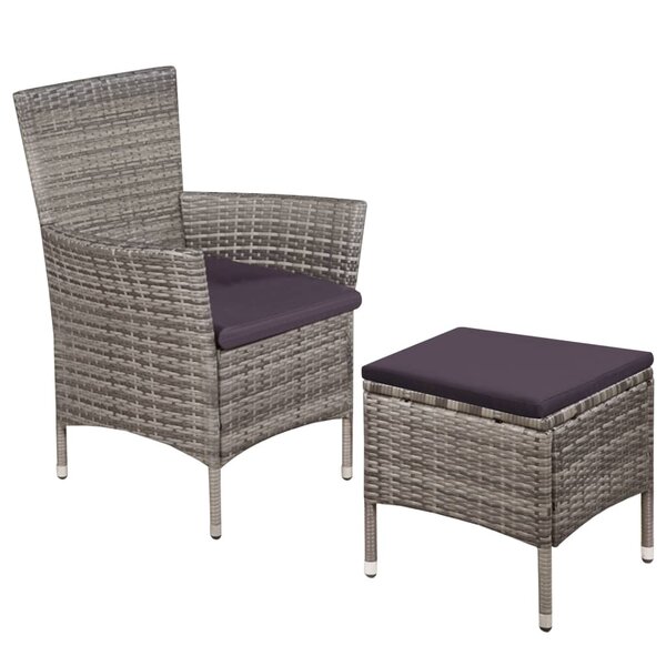 vidaXL Chaise et tabouret d'extérieur et coussins Résine tressée Gris