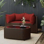 vidaXL Salon de jardin 3 Pièces avec coussins marron résine tressée
