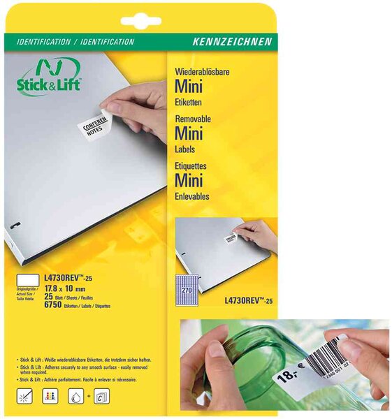 Etiquettes stick+lift, 199,6 x 143,5mm,blanc, sur 25f a4 avery zweckform