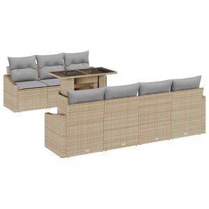 vidaXL Ensemble de canapé de jardin 8 Pièces Beige Poly rotin