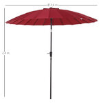 Parasol inclinable rond avec manivelle aluminium fibre de verre polyester diamètre 2 60 m coloris rouge