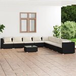 vidaXL Salon de jardin 10 Pièces avec coussins Résine tressée Noir