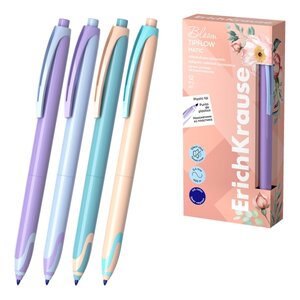 LOT de 12 Stylo à bille rétractable Erichkrause Bloom TipFlow Matic Pastel - 0 5 mm - Trait 0 4 mm - Encre bleue - Corps pastel