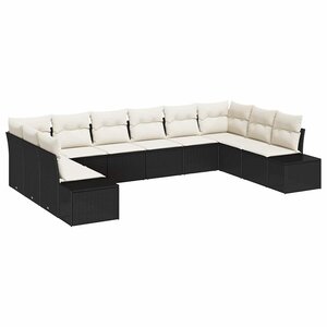 vidaXL Ensemble de canapé de jardin avec coussin 10 Pièces Noir et crème