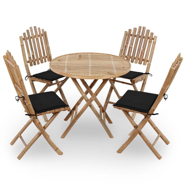 vidaXL Mobilier à dîner d'extérieur pliable 5 Pièces avec coussins bambou