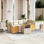 vidaXL Salon de jardin avec coussins 7 Pièces beige résine tressée