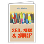 Carte Joyeux Anniversaire - Enveloppe - Mini Posters Format 17x11 5cm - Planches de Surf Sport Glisse Mer Soleil Spot Plage Sable Rétro Vintage - Fabriquée en France