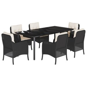vidaXL Ensemble à manger de jardin coussins 7Pièces Noir Résine tressée