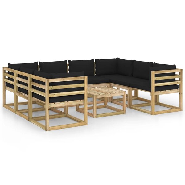 vidaXL Salon de jardin 9 Pièces avec coussins bois de pin imprégné