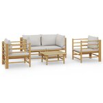 vidaXL Salon de jardin 5 Pièces avec coussins gris clair bambou
