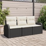 vidaXL Ensemble de canapé jardin 3 pièces avec coussins noir en poly rotin
