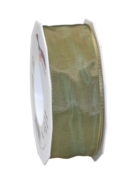 Ruban de soie acetat laitonné lyon 25-m-rouleau 40 mm vert sauge