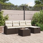 Ensemble de Canapés de Jardin 6 Pièces avec Coussins Marron Poly Rattan