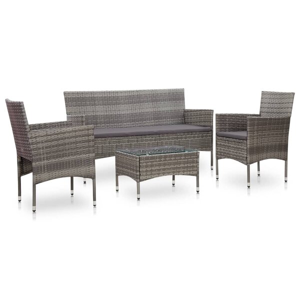 vidaXL Salon de jardin 4 Pièces avec coussins résine tressée gris
