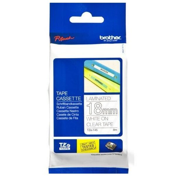 Ruban laminé tze-145 18 mm x 8 m blanc/transparent brother