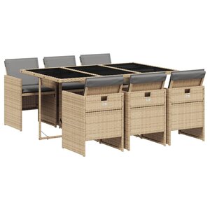 vidaXL Ensemble à manger de jardin coussins 7 Pièces mélange beige rotin