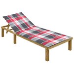 vidaXL Chaise longue avec coussin carreaux rouge Bois de pin imprégné