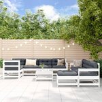 vidaXL Salon de jardin 10 Pièces avec coussins blanc bois massif