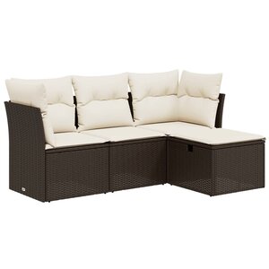 vidaXL Salon de jardin 4 Pièces avec coussins marron résine tressée