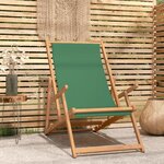 vidaXL Chaise de plage pliable Bois de teck solide Vert