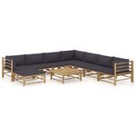 vidaXL Salon de jardin 9 Pièces avec coussins gris foncé bambou