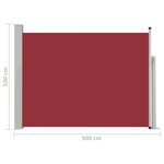 vidaXL Auvent latéral rétractable de patio 100x500 cm Rouge