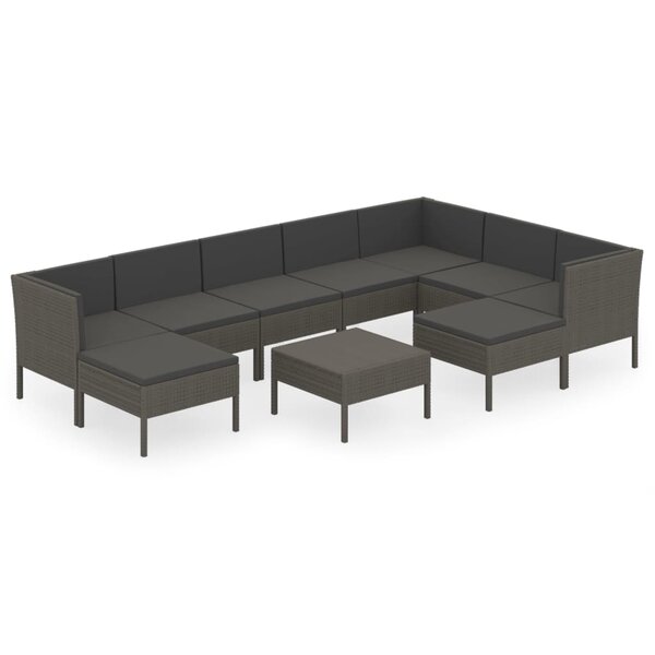 vidaXL Salon de jardin 10 Pièces avec coussins Résine tressée Gris