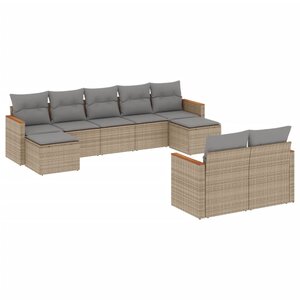 vidaXL Salon de jardin avec coussins 9Pièces mélange beige résine tressée