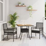 vidaXL Ensemble de Salle à Manger de Jardin 3 Pièces avec Coussins Noir Poly Rattan