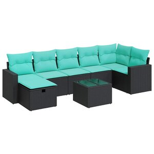 vidaXL Salon de jardin 8 Pièces avec coussins noir résine tressée