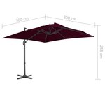 vidaXL Parasol déporté avec mât en aluminium bordeaux 300x300 cm