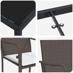 Ensemble repas de jardin 5 pièces avec coussins en poly rotin marron