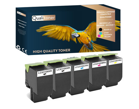 Qualitoner x5 toners 80c0s10 (x2) + 80c0s20 + 80c0s30 + (noir x2 + cyan + magenta + jaune) compatible pour lexmark