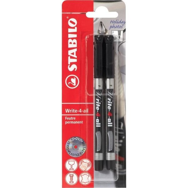 STABILO 2 marqueurs permanent Write-4-all - Pointe fine - Noir