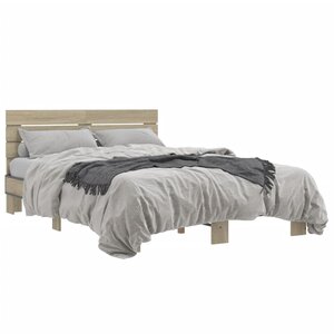 vidaXL Cadre de lit chêne sonoma 140x200 cm bois d'ingénierie et métal