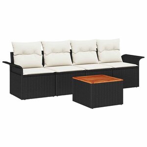 vidaXL Ensemble de canapé de jardin 5 Pièces Noir et Crème polyrotin