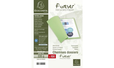 Paquet de 100 chemises Forever® 220 100% recyclé 24x32cm Rouge EXACOMPTA