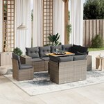 vidaXL Salon de jardin 9 Pièces avec coussins gris résine tressée