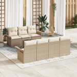 vidaXL Ensemble de Canapé de Jardin de 8 Pièces avec Coussins Beige en Rattan Poly