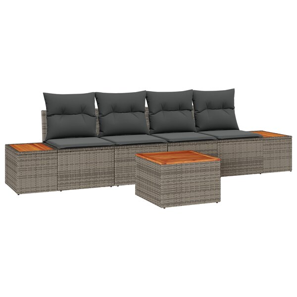 vidaXL Ensemble de canapé de jardin 5 pièces avec coussins gris poly rotin acacia