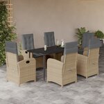 vidaXL Ensemble à manger de jardin coussins 7 Pièces mélange beige rotin