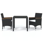 vidaXL Ensemble à dîner de jardin avec coussins 3 Pièces poly rotin noir