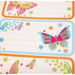 12 étiquettes adhésives scolaires - Rectangle - Papillons - Paillettes