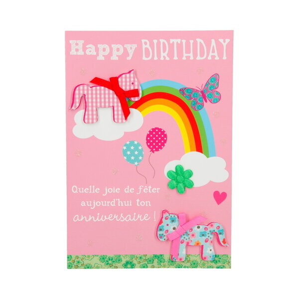 Carte de voeux enfant - anniversaire - happy birthday chevaux arc-en-ciel