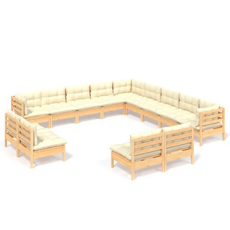 vidaXL Salon de jardin 13 Pièces avec coussins crème Bois de pin massif