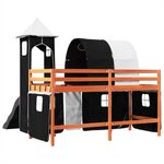 vidaXL Lit mezzanine enfants et tour blanc/noir 90x200 cm pin massif