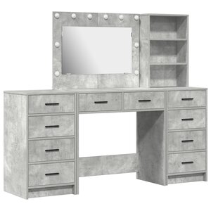 Ensemble coiffeuse 3 pièces avec LED en bois gris béton