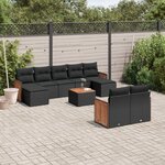 vidaXL Salon de jardin 10 Pièces avec coussins noir résine tressée